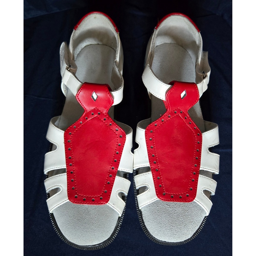 Sandbaggers Britt Red White Leather Golf Sandals Womens Size 9.5